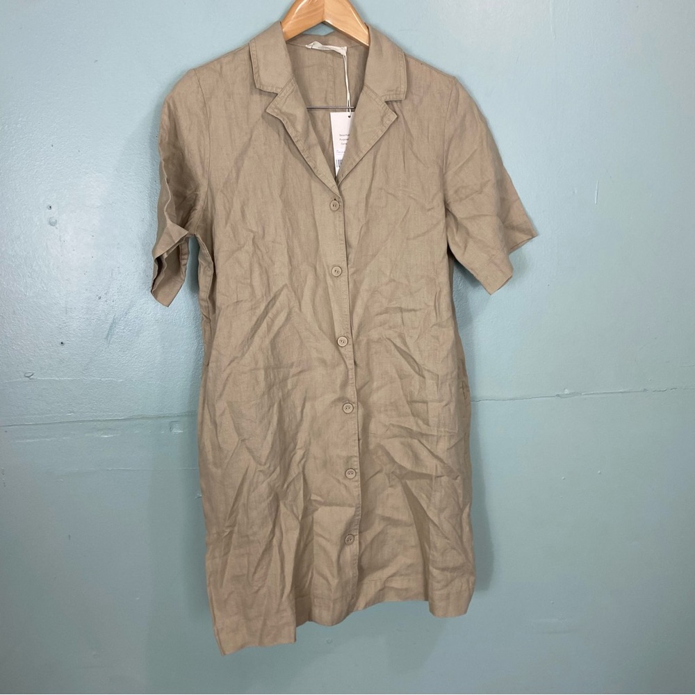 Everlane Linen Mini Dress Tan Button Down Shirt Size‎ Small